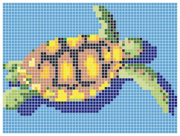 Mosaïque verre Tortue Q Bleu Vert Jaune