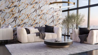 Lot de 240 carreaux décoratifs auto-adhésifs PS-0012 couvrant 43,2 m²- marbre beige et doré