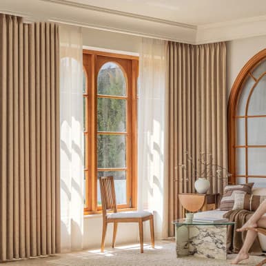 Rideaux chenille américains pour salon : motif plume sombre, occultants complets