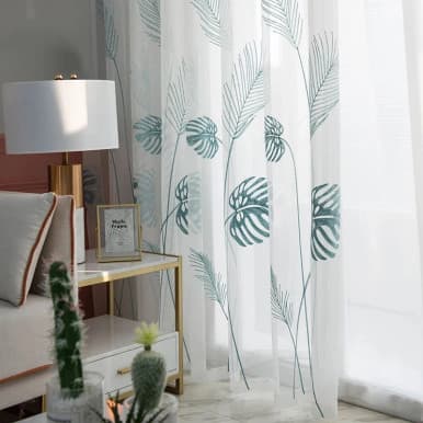 Rideaux Chambre Feuilles Brodées Tropicales Nordiques
